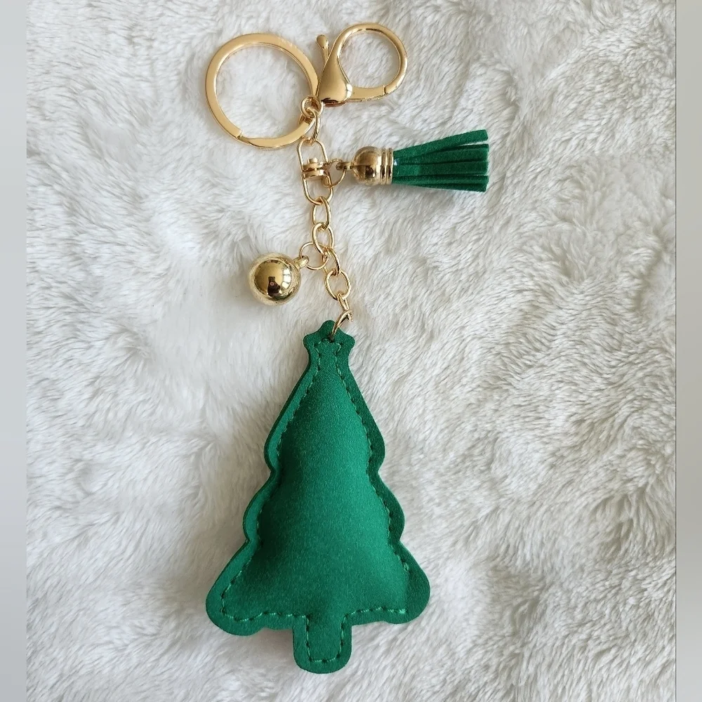 Christmas Tree Keychain with Gold Accents